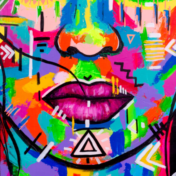 zoom sur la bouche de la reproduction de toile Amazone