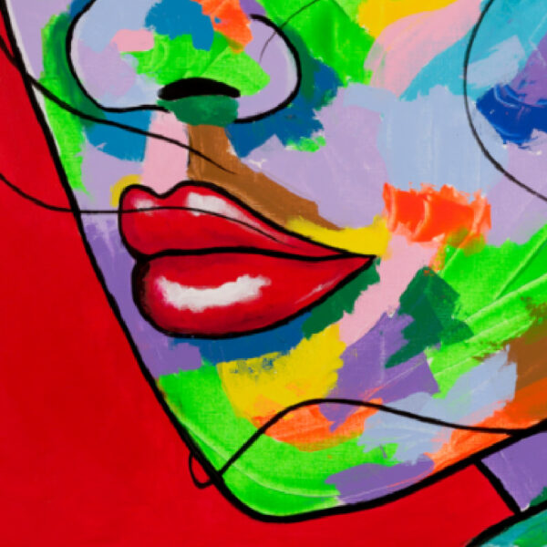 zoom sur la bouche de la reproduction de toile Sullen