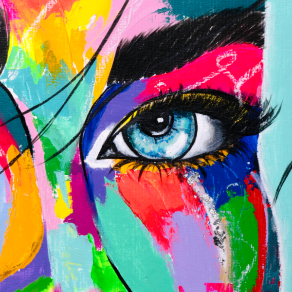 Zoom sur l'oeil de la toile Queen
