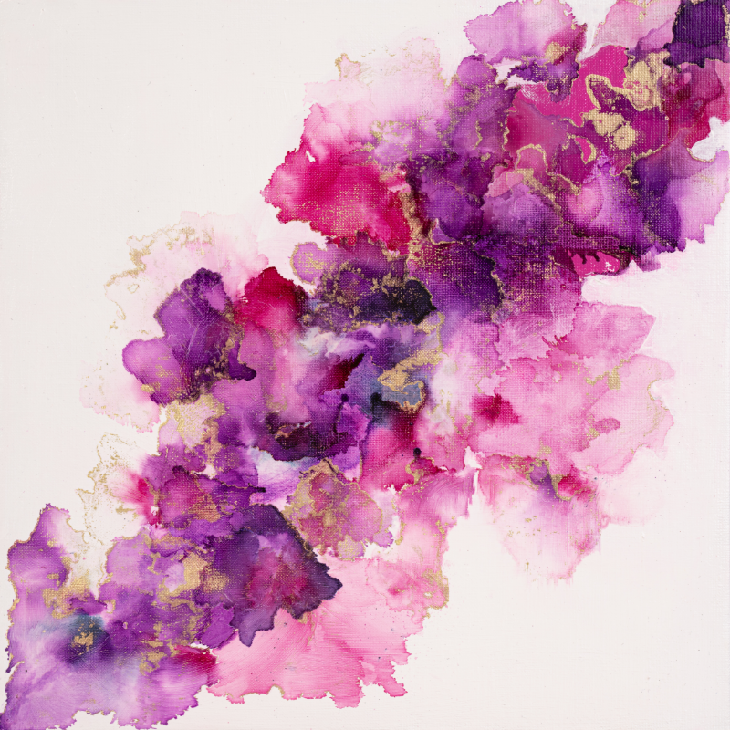 Toile abstraite colorée nommée Orchidées peinte en 2023 par l'artiste peintre Émilie Grison plus connu sous le nom de Dans les pinceaux d'Émilie