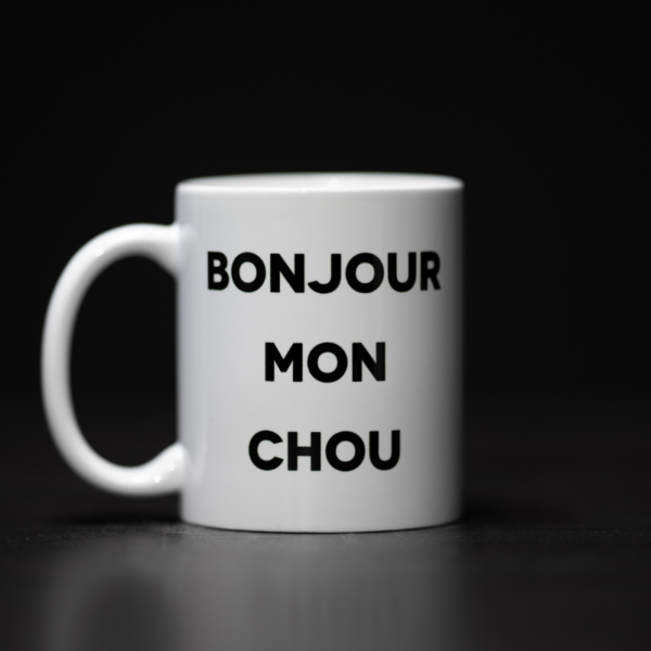 Mug Gourmandise avec le message Bonjour mon chou